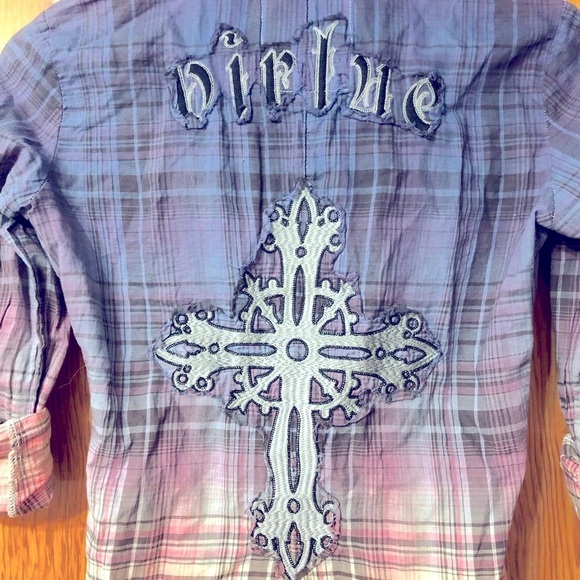 ROAR ombré plaid button up shirt Cross Virtue XS - Picture 3 of 7